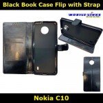 Black Book Case Flip with Strap For Nokia C10 TA-1342 Slim Fit Look